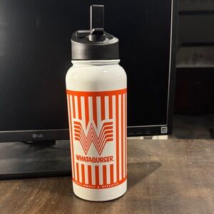LG White and Orange Striped Water Bottle-30oz